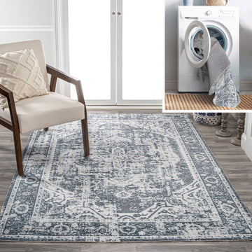 Keesha Bold Distressed Medallion Low-Pile Machine-Washable Area Rug